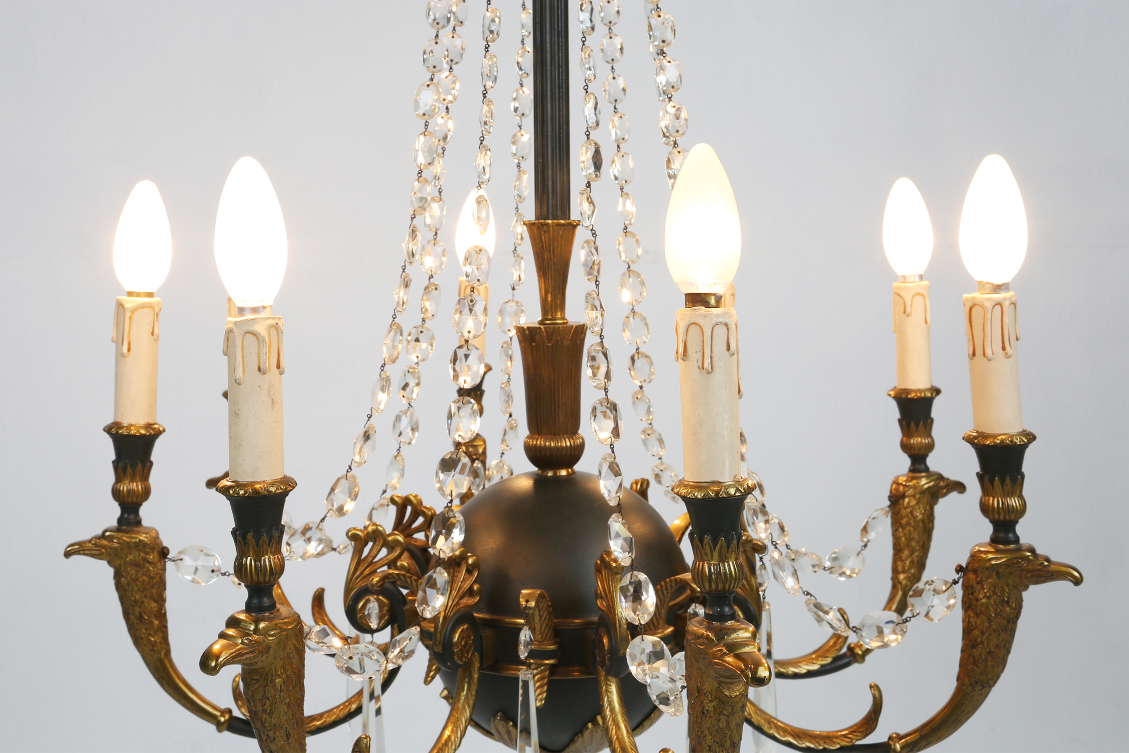 Impressive set of a large bronze Empire Chandelier with 2 wall lights, Belgium ca. 1950thumbnail